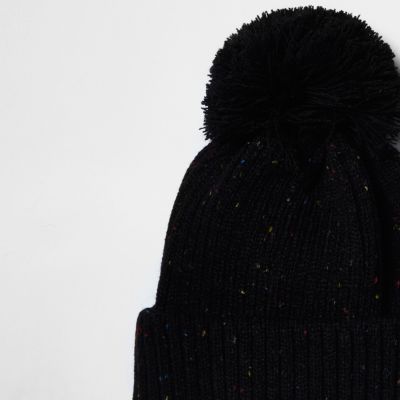 Black flecked knit bobble hat